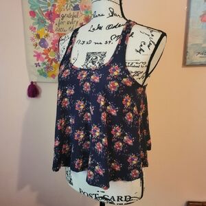 American Rag Floral Blue Women's Swing Cropped Top, Y2K, EUC, Small